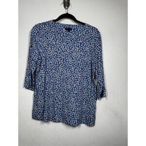 J. Jill Floral Blouse Top Blue White Sz M 3/4 Sleeve